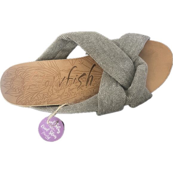 Blowfish Malibu vegan cork brown white striped fabric twist slides size 7 NWT - Picture 5 of 5